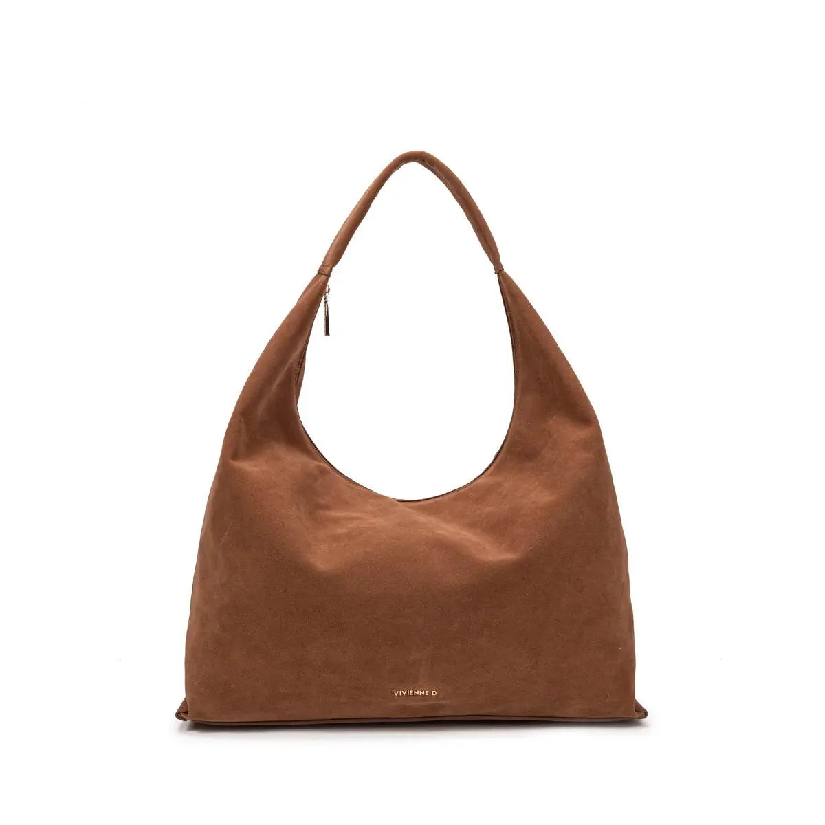 Borsa hobo scamosciata colore beige, funzionale, capiente, firmata vivienne d