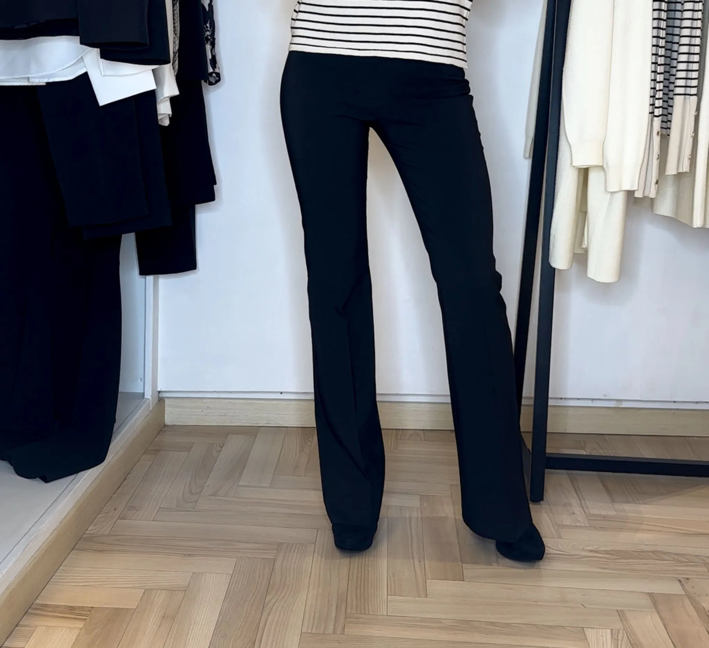 pantalone, zampa, lungo, firenze, nero, casual