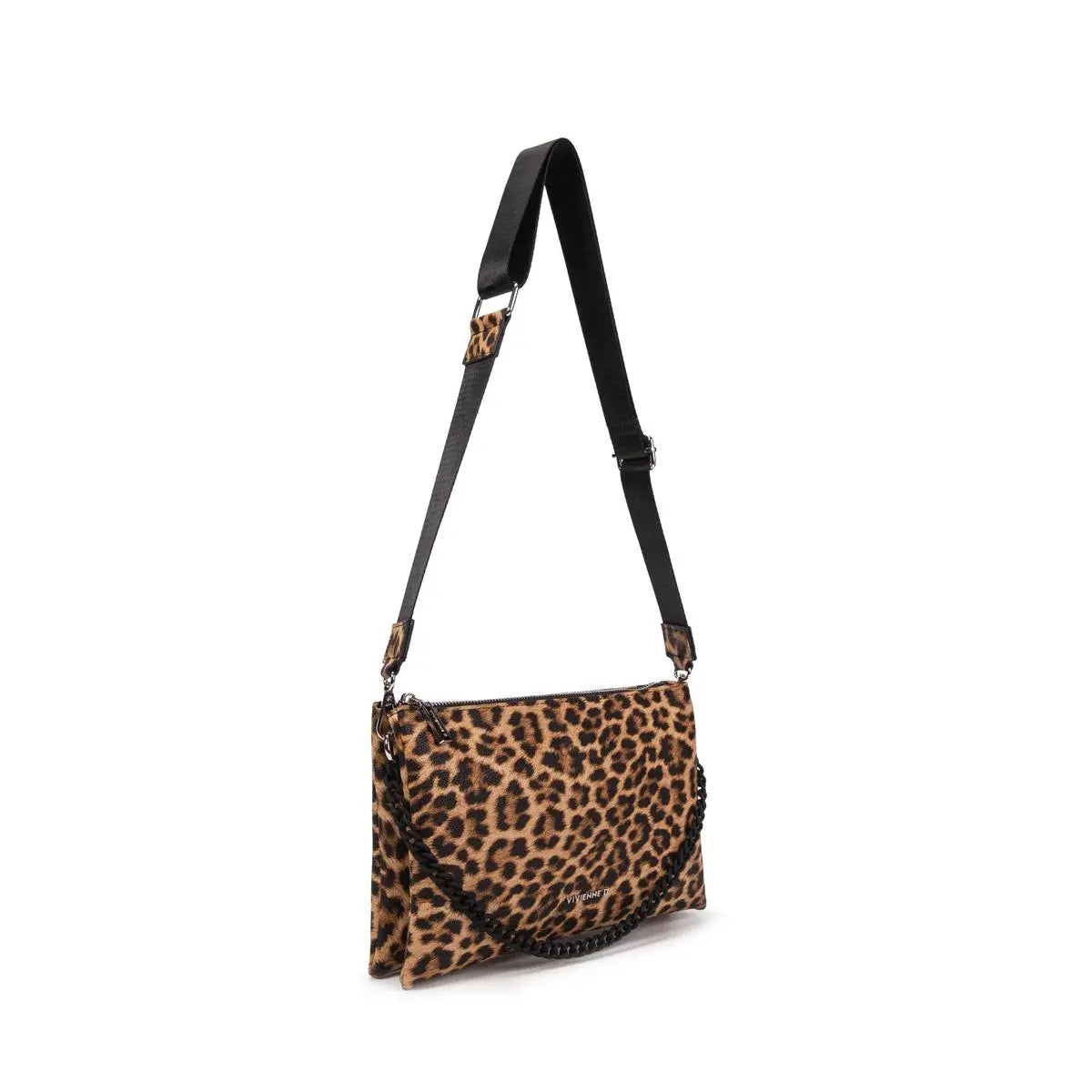 borsa a tracolla con tracolla regolabile animalier nei toni beige e nero. Adatta per un aperitivo tra amiche