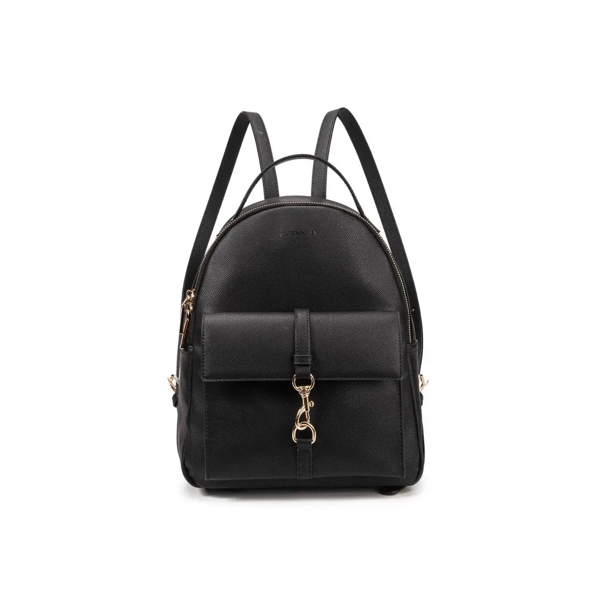 zaino nero in ecopelle firmato vivienne d, un accessorio perfetto per la vita in ufficio in quanto capiente per il pc oppure per un breve viaggio