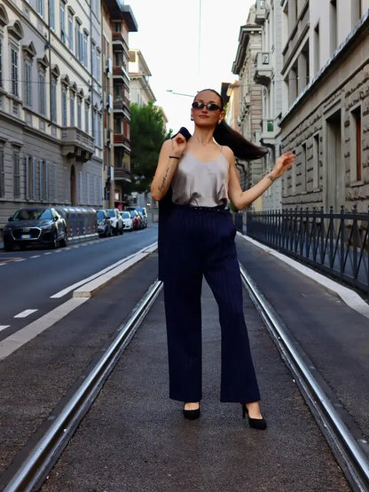 pantalone gessato blu notte