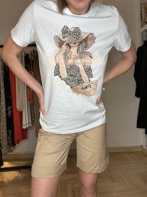 T-shirt di cotone con dettagli animalier frontali