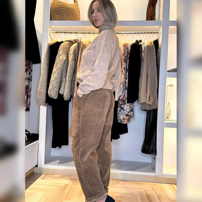 Pantalone A Coste In Velluto Donna