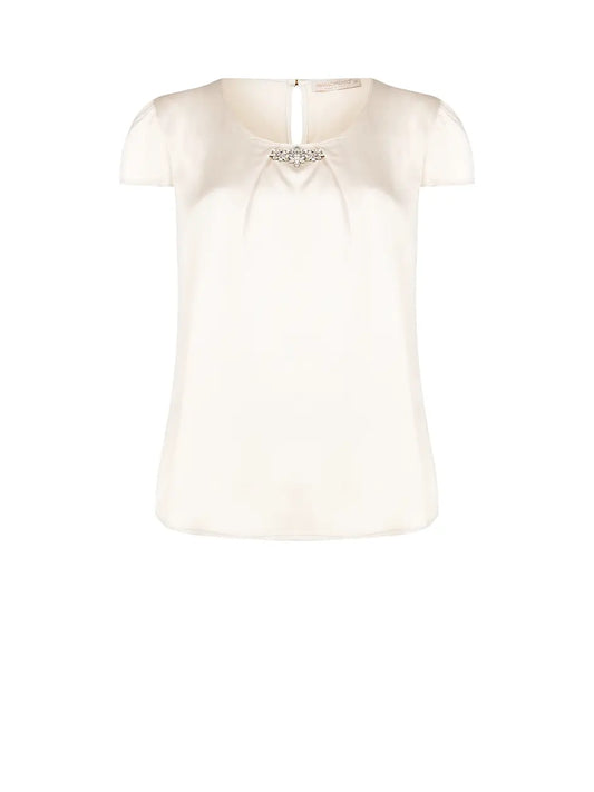 blusa taglia forte con dettaglio in gioiello color argento, un capo perfetto per ogni occasione, da quello per tutti i giorni a quello più elegante come cerimonia e laurea