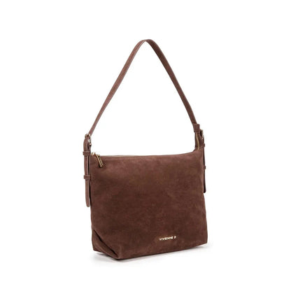 Borsa a spalla scamosciata colore testa di moro, firmata vivivenne d. Un accessorio perfetto per essere abbinato per look in ufficio oppure un look più elegante e una sera tra amiche per le vie di Firenze