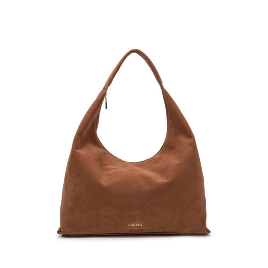 Borsa hobo scamosciata colore beige, funzionale, capiente, firmata vivienne d