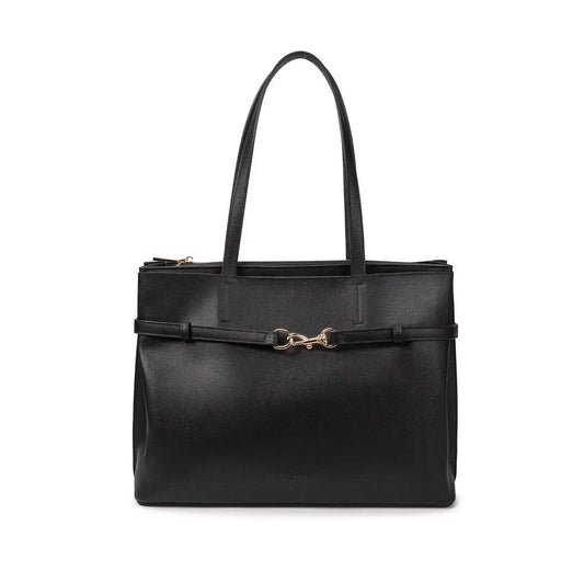 borsa shopper nera in ecopelle martellato, firmato vivienne d. Un accessorio confortevole adatto per la vita di tutti i giorni