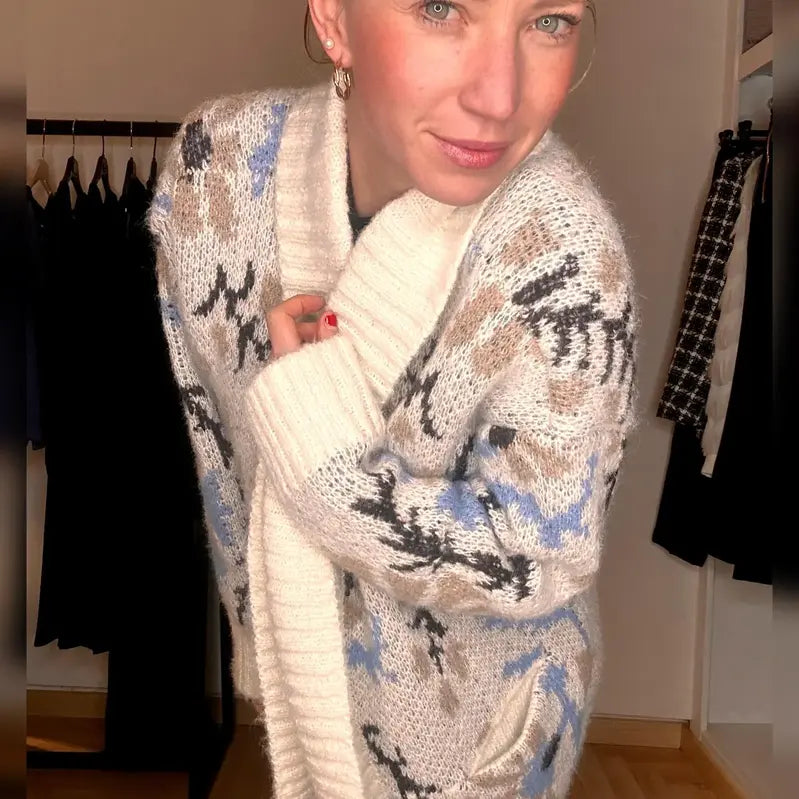 cardigan aperto con colletto e in fantasia