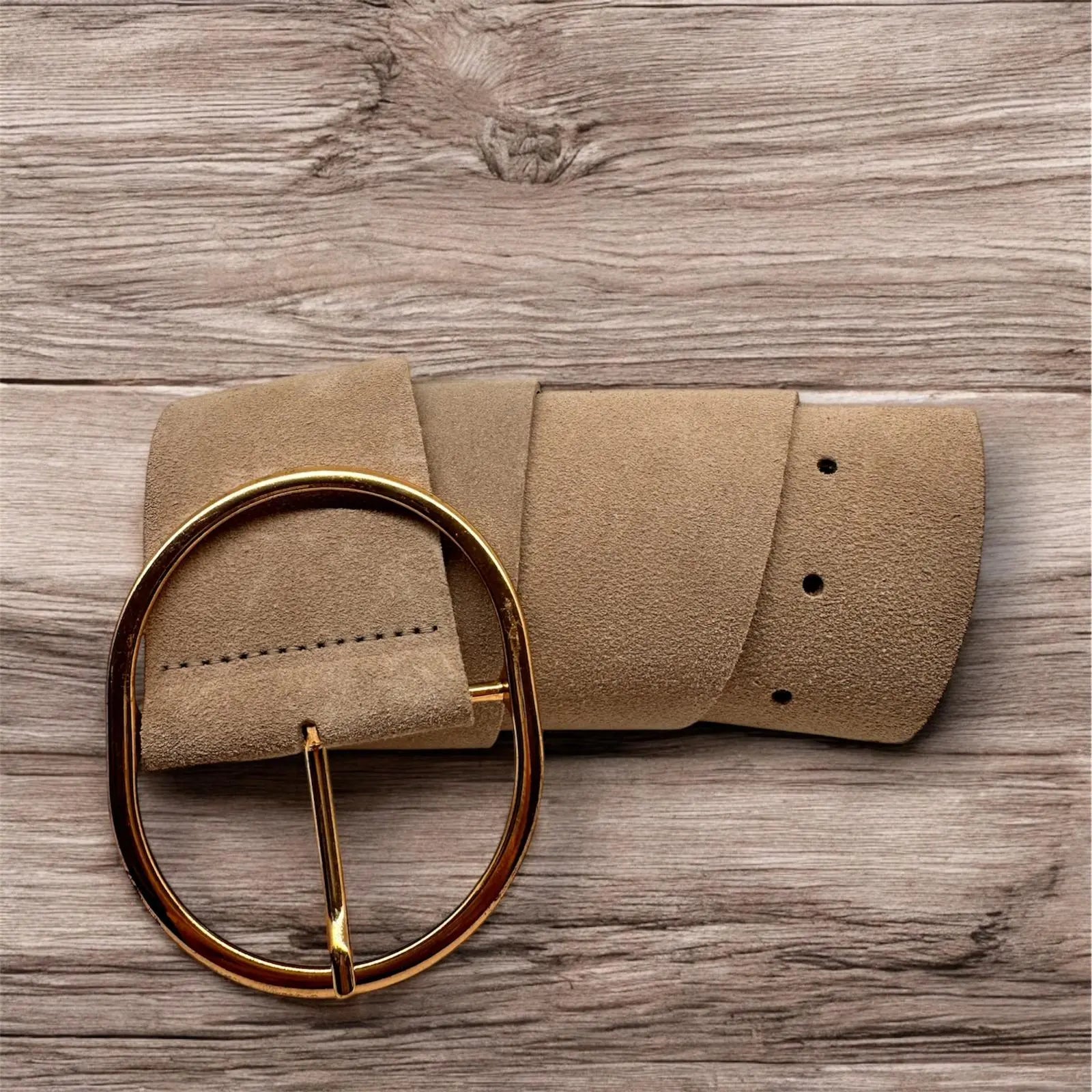 cintura in pelle beige