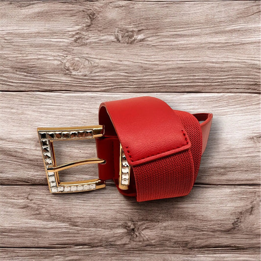 cintura bordeaux elasticizzata alta adatta per un abito elegante 