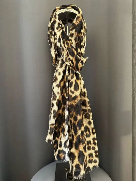 foulard in stampa animalier su base beige, miele e nero