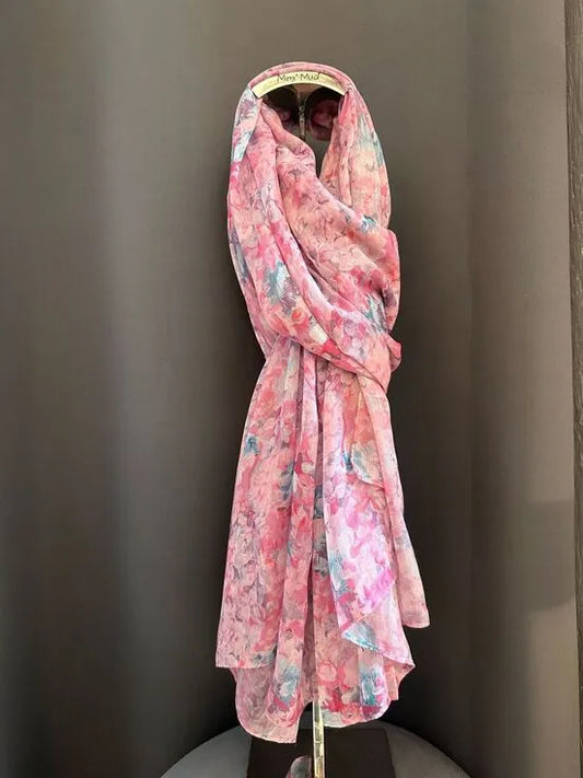 foulard in viscosa su base rosa cipria e colori caldi 