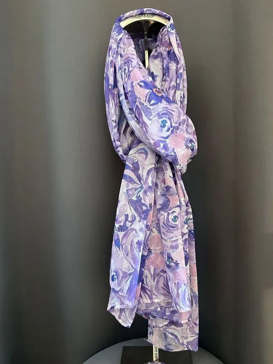Foulard in viscosa lilla, rosa cipria e blu notte