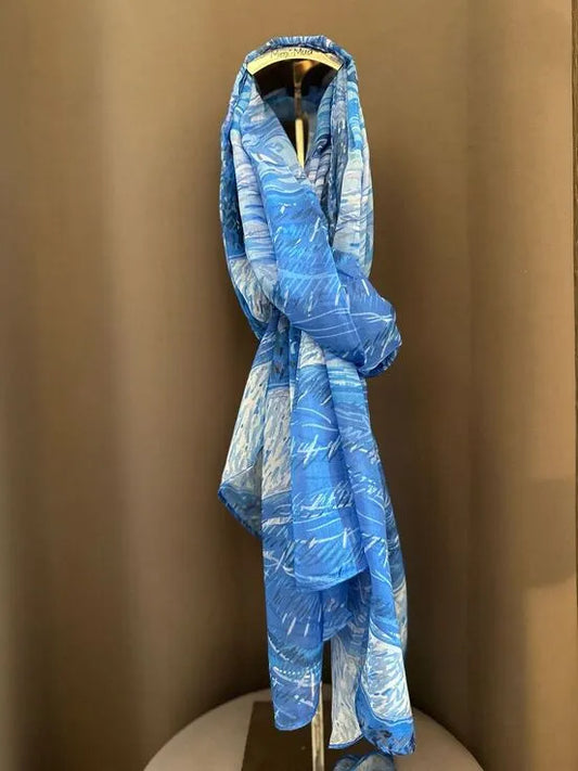 stola blu donna, foulard estivo elegante, accessori Claset primavera estate

