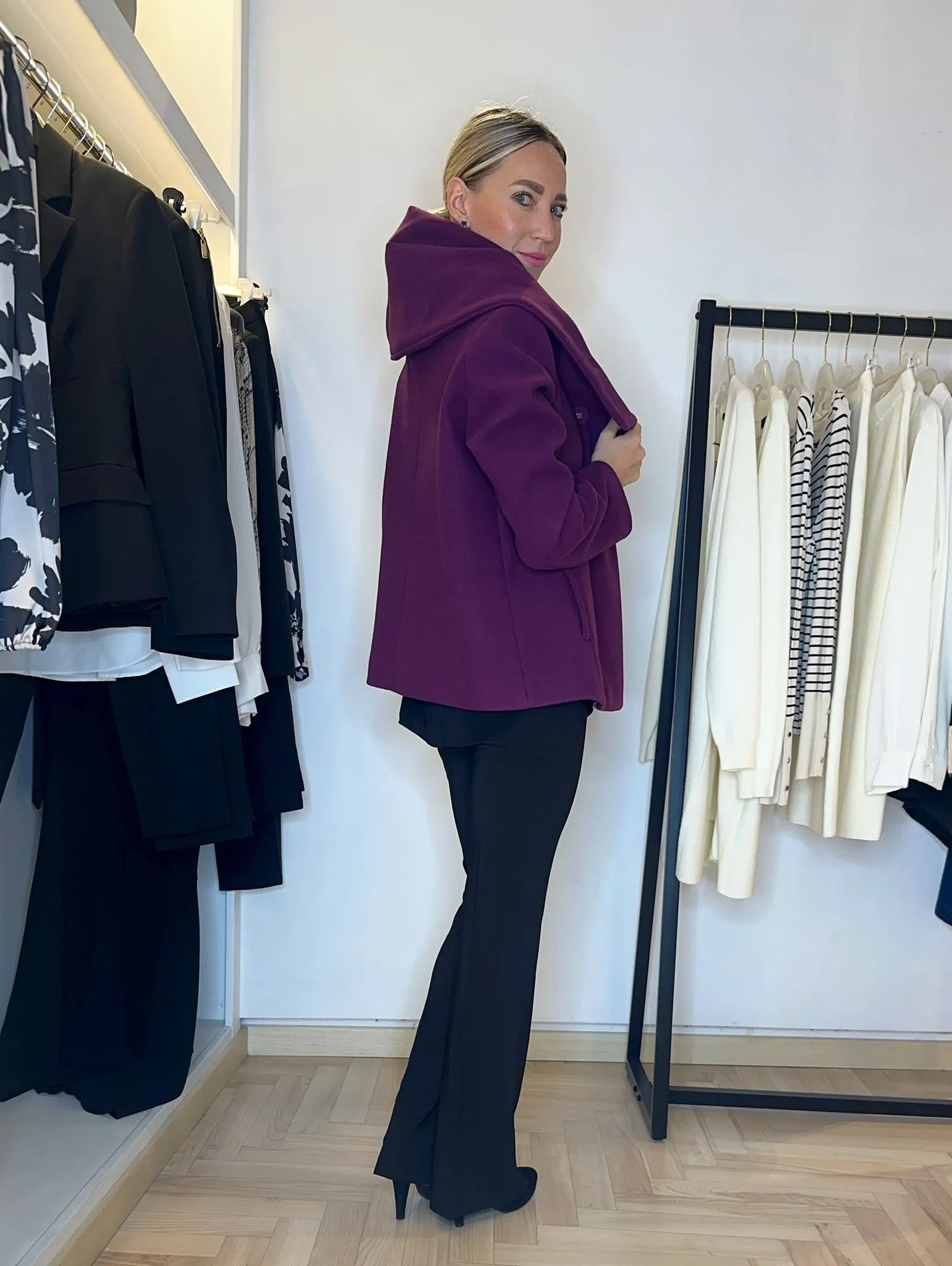cappotto, corto, magenta, fierenze