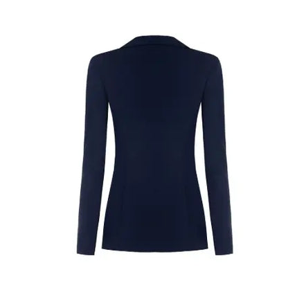 giacca doppiopetto curvy color blu notte in tessuto crepe easticizzato