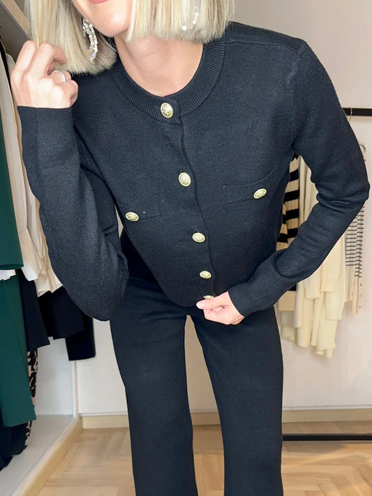 cardigan, maglia, bottoni, gioiello, nero, firenze